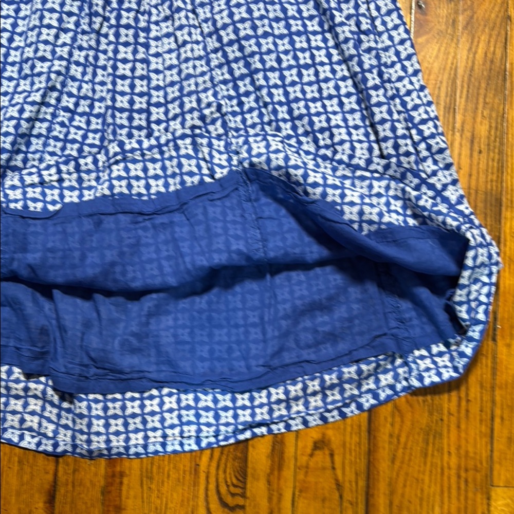 ZEN‎ ETHIC Women's Pistil V Neck A Line Blue White Block Print Patterned Dress L - Picture 6 of 16